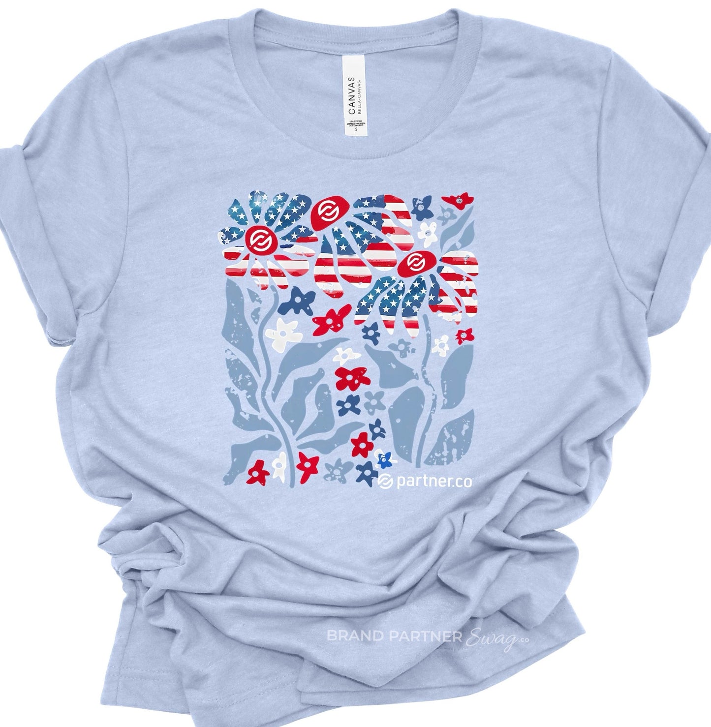 American Bloom Women's Patriotic Floral Graphic Tee | Brand Partner Swag Co