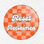 Round button with text 'Ask me how I reset my hormones, reclaimed my life' on a checkered background Ask Me About Skinny Drops Pin