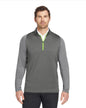 Man wearing a gray pullover with a white shirt underneath on a white background
