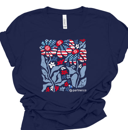 American Bloom Women's Patriotic Floral Graphic Tee | Brand Partner Swag Co