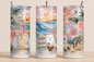 PXP Orlando 2026 Beach Moments 20 oz skinny tumbler with watercolor waves palms and tropical design