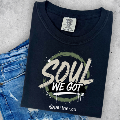 Black Soul Brushstroke Tee featuring a bold distressed brushstroke graphic inspired by the Partner.Co community 