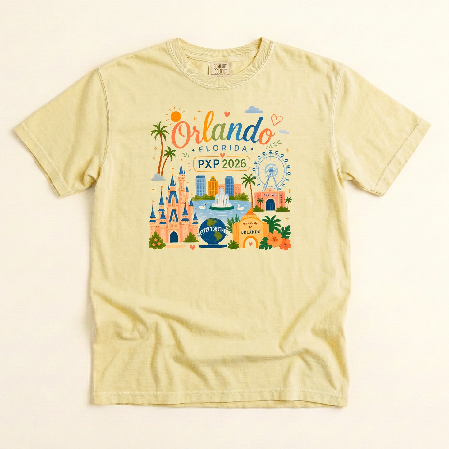 Butter Comfort Colors kids PXP Orlando 2026 T-shirt with colorful Orlando Florida graphic