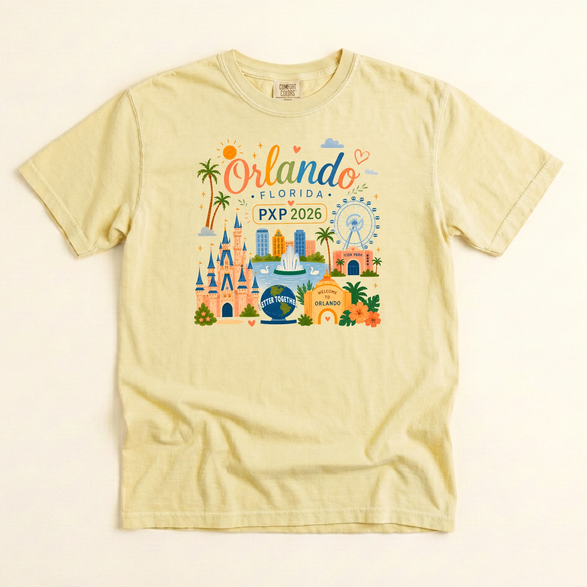 Butter Comfort Colors kids PXP Orlando 2026 T-shirt with colorful Orlando Florida graphic