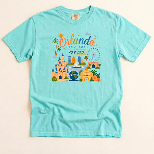 Chalky Mint Comfort Colors kids PXP Orlando 2026 T-shirt with colorful Orlando Florida design