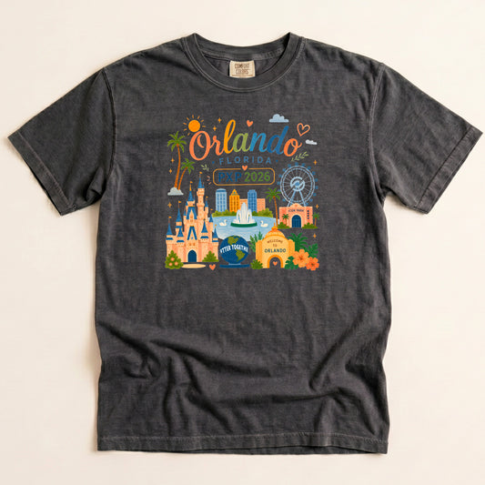 Pepper black Comfort Colors kids PXP Orlando 2026 T-shirt with colorful Orlando Florida graphic