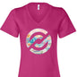 Berry Bella Canvas women's V-neck PXP Orlando Collect Moments shirt with colorful Florida beach and coastal graphic