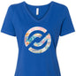 True royal Bella Canvas women's V-neck PXP Orlando Collect Moments shirt with colorful Florida beach and coastal graphic