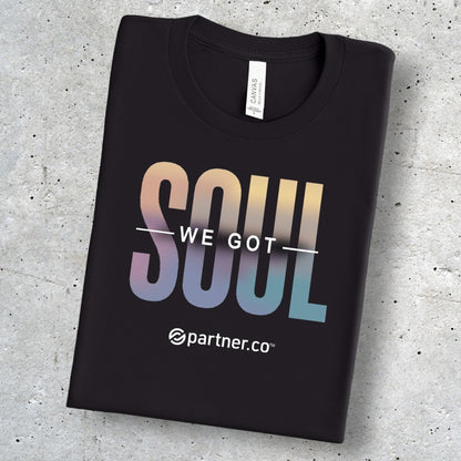 Black Soul Gradient Tee featuring a modern pastel gradient Soul graphic designed for every day wear and the Partner.Co community. 